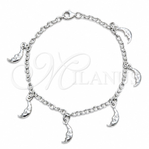 Pulsera de Dije 03.392.0029.07 Plata Rodinada, Diseño de Luna, Pulido, Tono Plateado (Grosor 04 MM, 7 Pulgadas de Largo)