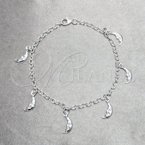 Pulsera de Dije 03.392.0029.07 Plata Rodinada, Diseño de Luna, Pulido, Tono Plateado (Grosor 04 MM, 7 Pulgadas de Largo)