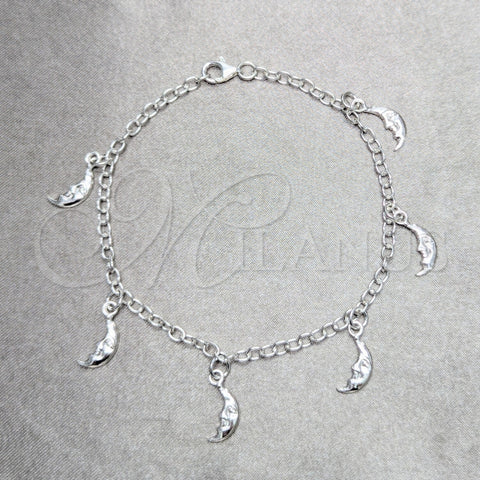 Pulsera de Dije 03.392.0029.07 Plata Rodinada, Diseño de Luna, Pulido, Tono Plateado (Grosor 04 MM, 7 Pulgadas de Largo)