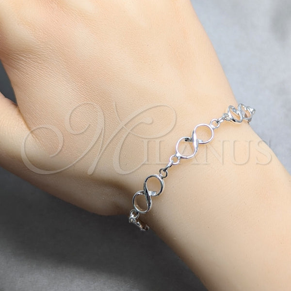 Pulsera Elegante 03.392.0034.07 Plata Rodinada, Diseño de Infinito, Pulido, Tono Plateado (Grosor 10 MM, 7 Pulgadas de Largo)