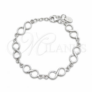 Pulsera Elegante 03.392.0034.07 Plata Rodinada, Diseño de Infinito, Pulido, Tono Plateado (Grosor 10 MM, 7 Pulgadas de Largo)