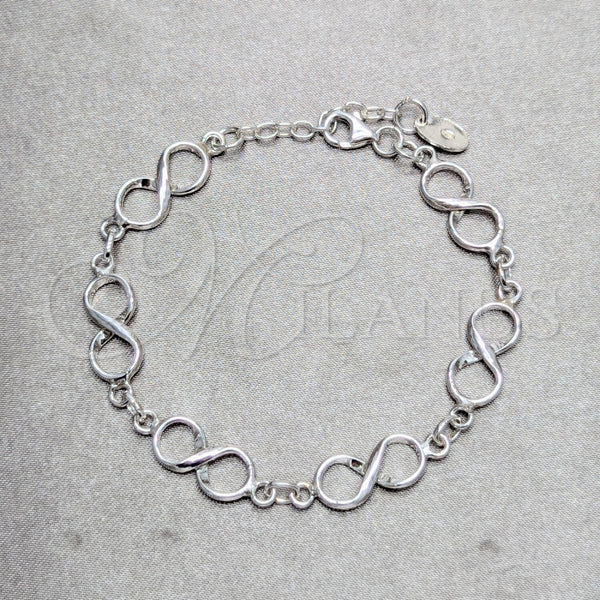 Pulsera Elegante 03.392.0034.07 Plata Rodinada, Diseño de Infinito, Pulido, Tono Plateado (Grosor 10 MM, 7 Pulgadas de Largo)