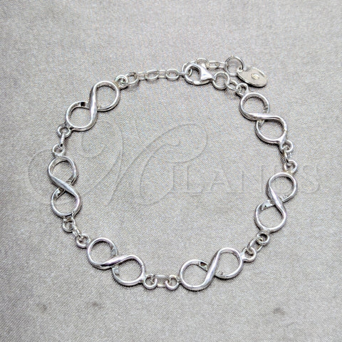 Pulsera Elegante 03.392.0034.07 Plata Rodinada, Diseño de Infinito, Pulido, Tono Plateado (Grosor 10 MM, 7 Pulgadas de Largo)
