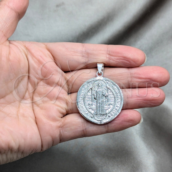 Dije Religioso 05.392.0110 Plata Rodinada, Diseño de San Benito, Pulido, Tono Plateado