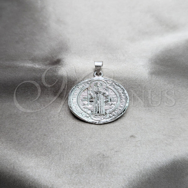 Dije Religioso 05.392.0110 Plata Rodinada, Diseño de San Benito, Pulido, Tono Plateado