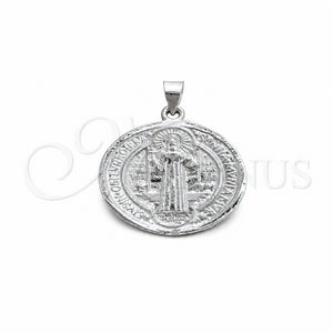 Dije Religioso 05.392.0110 Plata Rodinada, Diseño de San Benito, Pulido, Tono Plateado