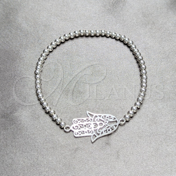 Pulsera Bolo Ajustable 03.392.0038 Plata Rodinada, Diseño de Judaica y Mano de Dios, Pulido, Tono Plateado (Grosor 03 MM, 7 Pulgadas de Largo)