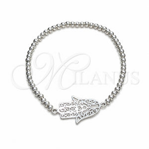 Pulsera Bolo Ajustable 03.392.0038 Plata Rodinada, Diseño de Judaica y Mano de Dios, Pulido, Tono Plateado (Grosor 03 MM, 7 Pulgadas de Largo)