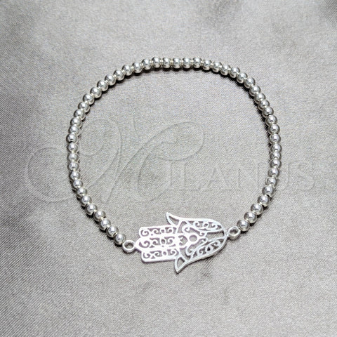 Pulsera Bolo Ajustable 03.392.0038 Plata Rodinada, Diseño de Mano de Dios y Bola, Pulido, Tono Plateado (Grosor 03 MM, 7 Pulgadas de Largo)