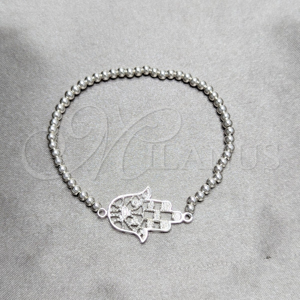 Pulsera Bolo Ajustable 03.392.0039 Plata Rodinada, Diseño de Judaica y Mano de Dios, Pulido, Tono Plateado (Grosor 03 MM, 7 Pulgadas de Largo)