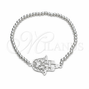 Pulsera Bolo Ajustable 03.392.0039 Plata Rodinada, Diseño de Judaica y Mano de Dios, Pulido, Tono Plateado (Grosor 03 MM, 7 Pulgadas de Largo)
