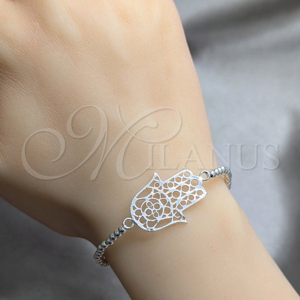 Pulsera Bolo Ajustable 03.392.0040 Plata Rodinada, Diseño de Mano de Dios y Bola, Pulido, Tono Plateado (Grosor 03 MM, 7 Pulgadas de Largo)