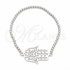 Pulsera Bolo Ajustable 03.392.0040 Plata Rodinada, Diseño de Judaica y Mano de Dios, Pulido, Tono Plateado (Grosor 03 MM, 7 Pulgadas de Largo)