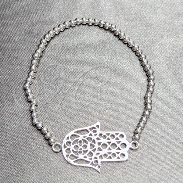 Pulsera Bolo Ajustable 03.392.0040 Plata Rodinada, Diseño de Mano de Dios y Bola, Pulido, Tono Plateado (Grosor 03 MM, 7 Pulgadas de Largo)