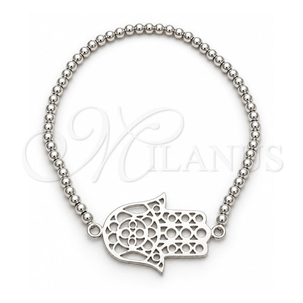 Pulsera Bolo Ajustable 03.392.0040 Plata Rodinada, Diseño de Judaica y Mano de Dios, Pulido, Tono Plateado (Grosor 03 MM, 7 Pulgadas de Largo)