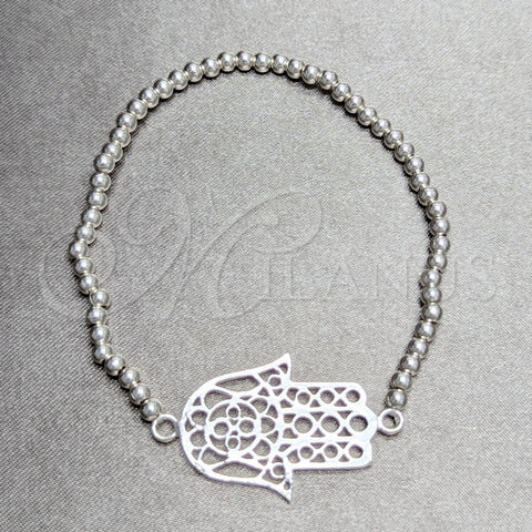 Pulsera Bolo Ajustable 03.392.0040 Plata Rodinada, Diseño de Mano de Dios y Bola, Pulido, Tono Plateado (Grosor 03 MM, 7 Pulgadas de Largo)