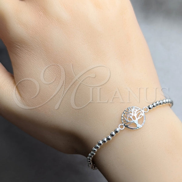 Pulsera Bolo Ajustable 03.392.0041 Plata Rodinada, Diseño de Mano de Dios y Bola, Pulido, Tono Plateado (Grosor 03 MM, 7 Pulgadas de Largo)