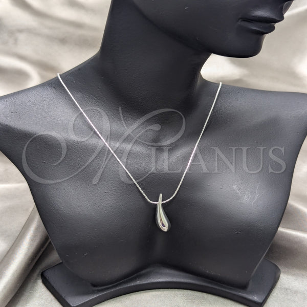 Collares con Dije 04.401.0028.18 Plata Rodinada, Diseño de Gota, Pulido, Tono Plateado (Grosor 01 MM, 18 Pulgadas de Largo)