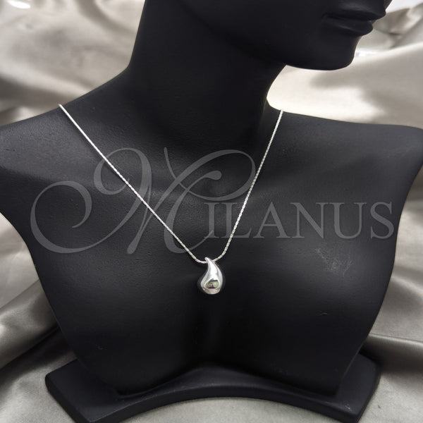 Collares con Dije 04.401.0029.18 Plata Rodinada, Diseño de Gota, Pulido, Tono Plateado (Grosor 01 MM, 18 Pulgadas de Largo)