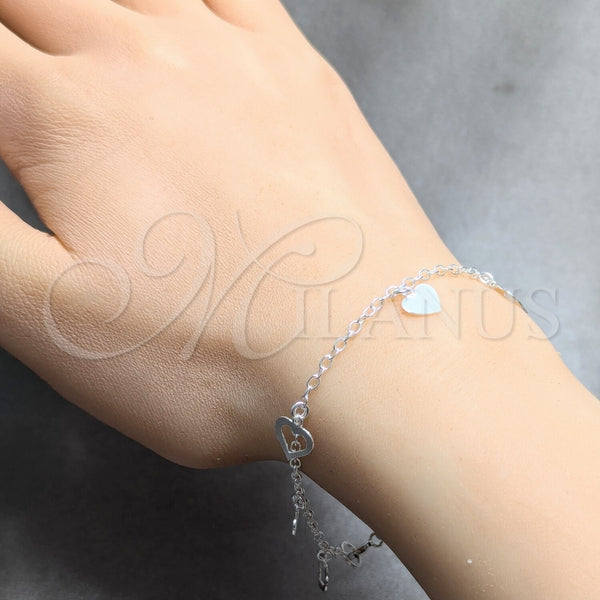 Pulsera de Dije 03.409.0172.07 Plata Rodinada, Diseño de Corazón, Pulido, Tono Plateado (Grosor 03 MM, 7 Pulgadas de Largo)