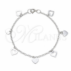 Pulsera de Dije 03.409.0172.07 Plata Rodinada, Diseño de Corazón, Pulido, Tono Plateado (Grosor 03 MM, 7 Pulgadas de Largo)