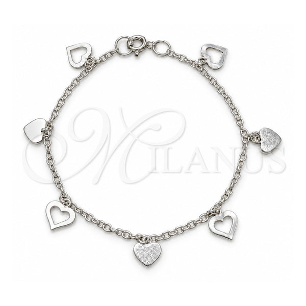 Pulsera de Dije 03.409.0172.07 Plata Rodinada, Diseño de Corazón, Pulido, Tono Plateado (Grosor 03 MM, 7 Pulgadas de Largo)