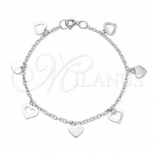 Pulsera de Dije 03.409.0172.07 Plata Rodinada, Diseño de Corazón, Pulido, Tono Plateado (Grosor 03 MM, 7 Pulgadas de Largo)