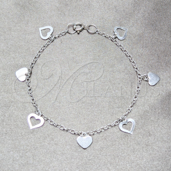 Pulsera de Dije 03.409.0172.07 Plata Rodinada, Diseño de Corazón, Pulido, Tono Plateado (Grosor 03 MM, 7 Pulgadas de Largo)