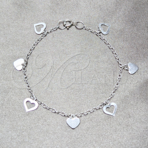 Pulsera de Dije 03.409.0172.07 Plata Rodinada, Diseño de Corazón, Pulido, Tono Plateado (Grosor 03 MM, 7 Pulgadas de Largo)