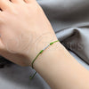 Pulsera Bolo Ajustable 03.426.0001.07 Plata Rodinada, Diseño de Bola, Algodón Verde, Tono Plateado (Grosor 03 MM, 7 Pulgadas de Largo)
