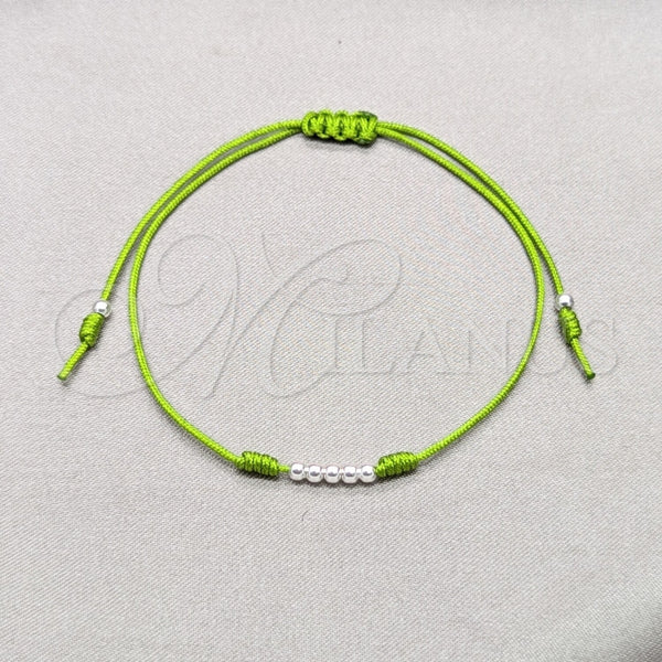 Pulsera Bolo Ajustable 03.426.0001.07 Plata Rodinada, Diseño de Bola, Algodón Verde, Tono Plateado (Grosor 03 MM, 7 Pulgadas de Largo)