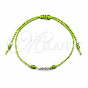 Pulsera Bolo Ajustable 03.426.0001.07 Plata Rodinada, Diseño de Bola, Algodón Verde, Tono Plateado (Grosor 03 MM, 7 Pulgadas de Largo)