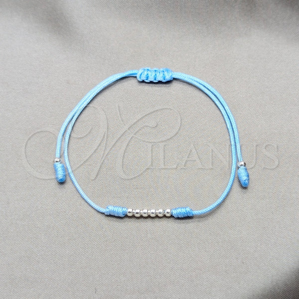 Pulsera Bolo Ajustable 03.426.0001.1.07 Plata Rodinada, Diseño de Bola, Cuero Azul, Tono Plateado (Grosor 03 MM, 7 Pulgadas de Largo)