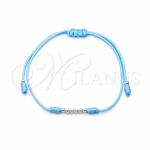 Pulsera Bolo Ajustable 03.426.0001.1.07 Plata Rodinada, Diseño de Bola, Cuero Azul, Tono Plateado (Grosor 03 MM, 7 Pulgadas de Largo)