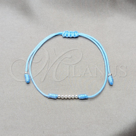 Pulsera Bolo Ajustable 03.426.0001.1.07 Plata Rodinada, Diseño de Bola, Cuero Azul, Tono Plateado (Grosor 03 MM, 7 Pulgadas de Largo)