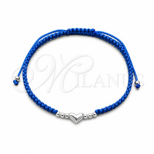 Pulsera Bolo Ajustable 03.426.0003.07 Plata Rodinada, Diseño de Bola y Corazón, Algodón, Tono Plateado (Grosor 06 MM, 7 Pulgadas de Largo)