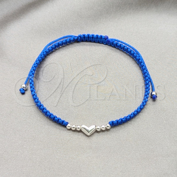 Pulsera Bolo Ajustable 03.426.0003.07 Plata Rodinada, Diseño de Bola y Corazón, Algodón, Tono Plateado (Grosor 06 MM, 7 Pulgadas de Largo)