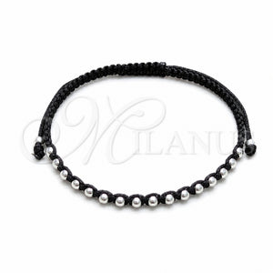 Pulsera Bolo Ajustable 03.426.0004.07 Plata Rodinada, Diseño de Bola, Algodón, Tono Plateado (Grosor 03 MM, 7 Pulgadas de Largo)