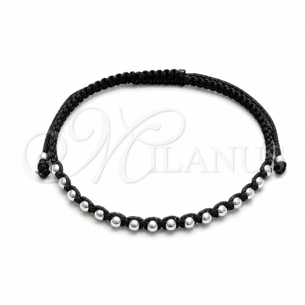 Pulsera Bolo Ajustable 03.426.0004.07 Plata Rodinada, Diseño de Bola, Algodón, Tono Plateado (Grosor 03 MM, 7 Pulgadas de Largo)