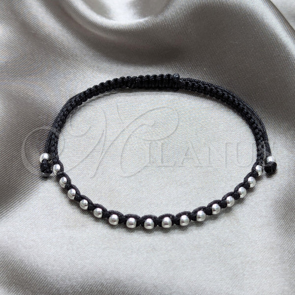 Pulsera Bolo Ajustable 03.426.0004.07 Plata Rodinada, Diseño de Bola, Algodón, Tono Plateado (Grosor 03 MM, 7 Pulgadas de Largo)