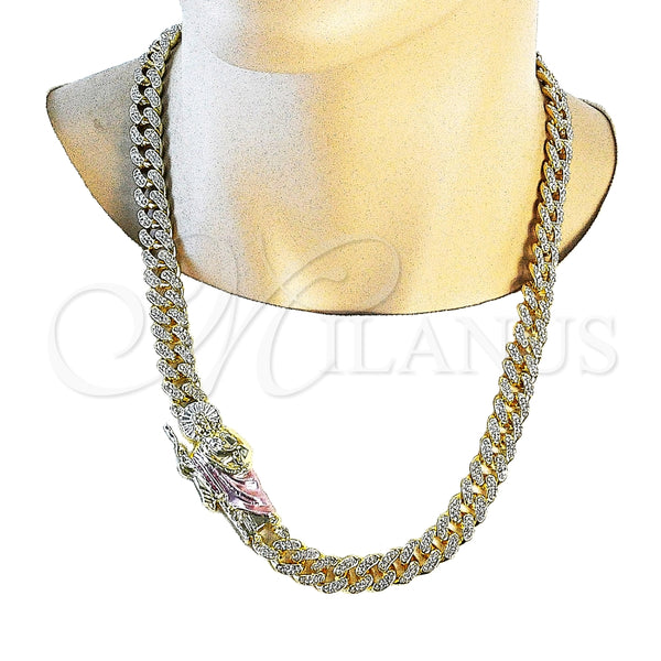 Gargantilla Elegante 04.253.0029.24 Oro Laminado, Diseño de San Judas y Miami Cubana, con Blanca Cristal, Pulido, Tono Dorado (12 MM Thickness, 24 Inches Length)