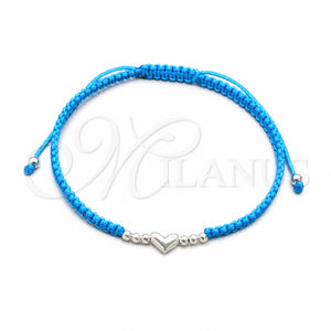 Pulsera Bolo Ajustable 03.426.0003.2.07 Plata Rodinada, Diseño de Bola y Corazón, Algodón, Tono Plateado (Grosor 06 MM, 7 Pulgadas de Largo)