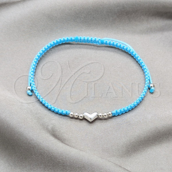 Pulsera Bolo Ajustable 003.426.0003.3.07 Plata Rodinada, Diseño de Bola y Corazón, Algodón, Tono Plateado (Grosor 06 MM, 7 Pulgadas de Largo)