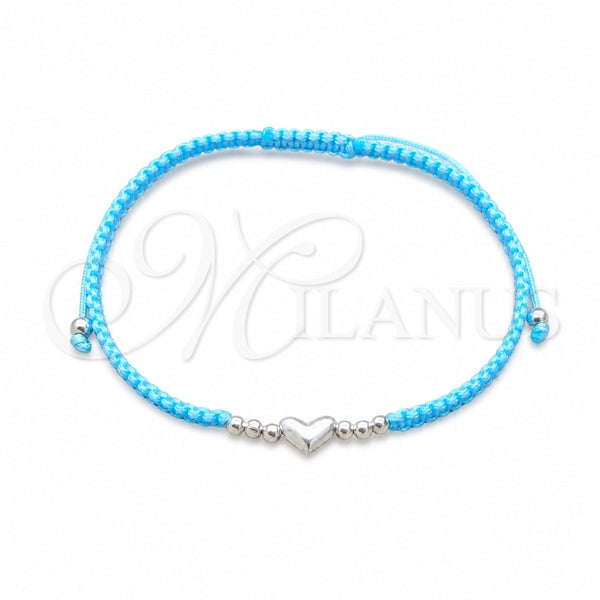 Pulsera Bolo Ajustable 003.426.0003.3.07 Plata Rodinada, Diseño de Bola y Corazón, Algodón, Tono Plateado (Grosor 06 MM, 7 Pulgadas de Largo)