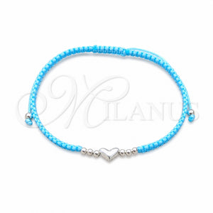 Pulsera Bolo Ajustable 003.426.0003.3.07 Plata Rodinada, Diseño de Bola y Corazón, Algodón, Tono Plateado (Grosor 06 MM, 7 Pulgadas de Largo)