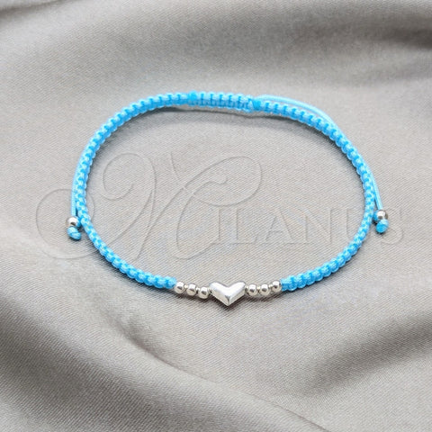 Pulsera Bolo Ajustable 003.426.0003.3.07 Plata Rodinada, Diseño de Bola y Corazón, Algodón, Tono Plateado (Grosor 06 MM, 7 Pulgadas de Largo)