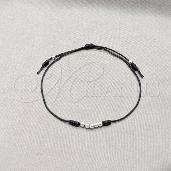 Pulsera Bolo Ajustable 03.426.0001.2.07 Plata Rodinada, Diseño de Bola, Algodón Azul, Tono Plateado (Grosor 03 MM, 7 Pulgadas de Largo)
