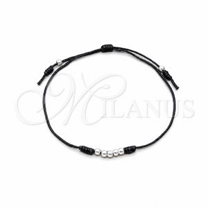 Pulsera Bolo Ajustable 03.426.0001.2.07 Plata Rodinada, Diseño de Bola, Algodón Azul, Tono Plateado (Grosor 03 MM, 7 Pulgadas de Largo)
