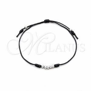 Pulsera Bolo Ajustable 03.426.0001.2.07 Plata Rodinada, Diseño de Bola, Algodón Azul, Tono Plateado (Grosor 03 MM, 7 Pulgadas de Largo)