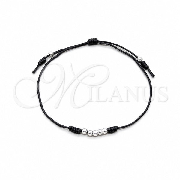 Pulsera Bolo Ajustable 03.426.0001.2.07 Plata Rodinada, Diseño de Bola, Algodón Azul, Tono Plateado (Grosor 03 MM, 7 Pulgadas de Largo)